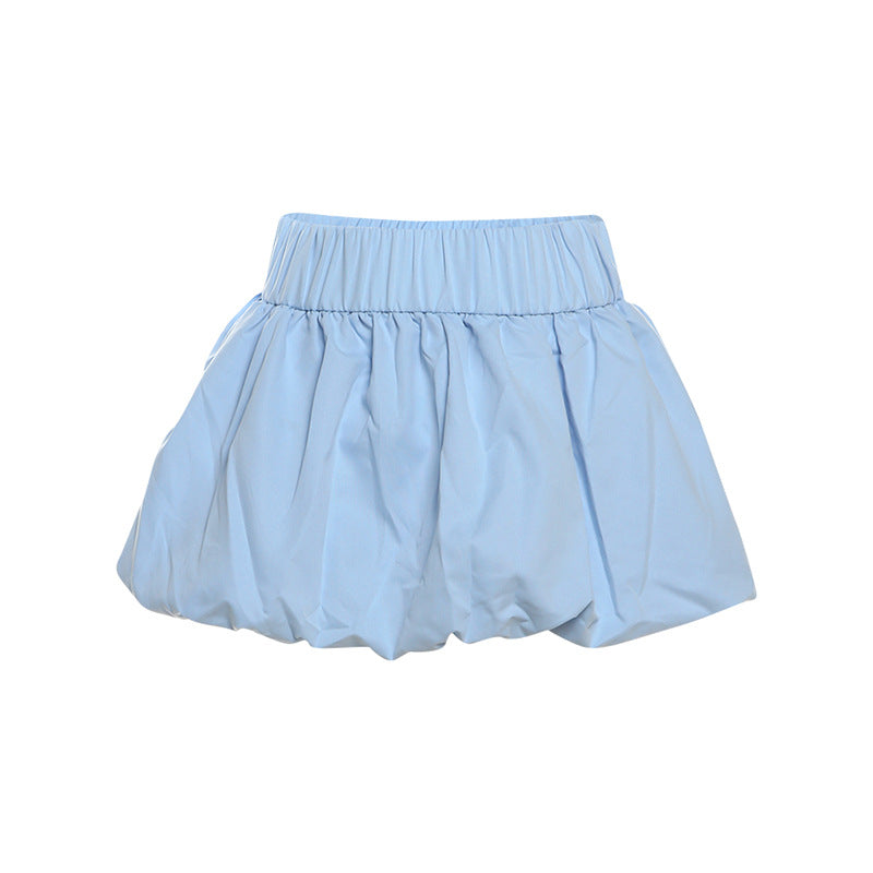 Pure Color All-matching Puffy High Waist Ultra Short Skirt