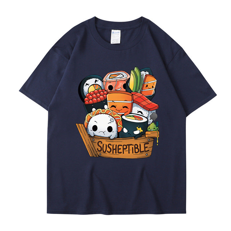 Foreign Trade New European And American Food Sushi Baby Style Printing Men And Women Short Sleeve