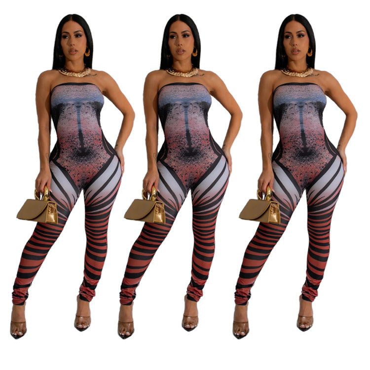 Digital Printing Fashion Personality Tube Top Jumpsuit