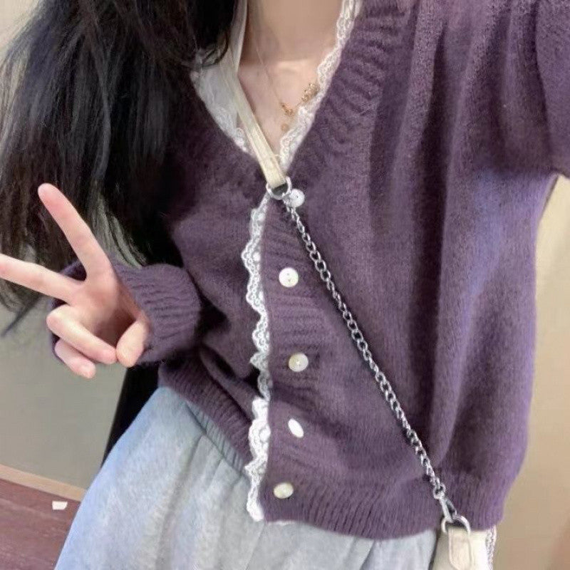 Autumn Short Sweater Women's Design Sense Lace Cardigan Coat