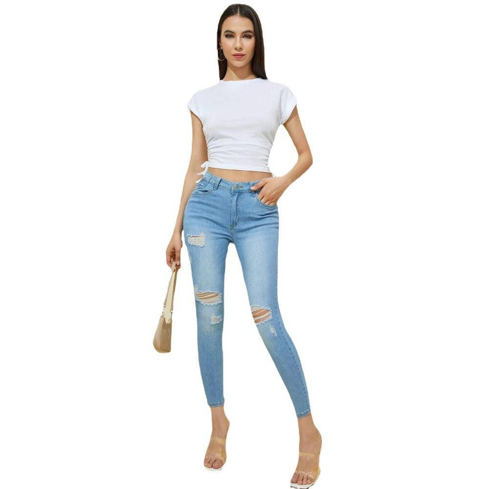 Women's Solid Color Slit Short Sleeve Round Neck Pullover White Design Top