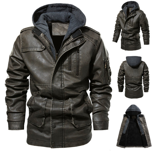 New Men's Classic Retro Midi Leather Coat