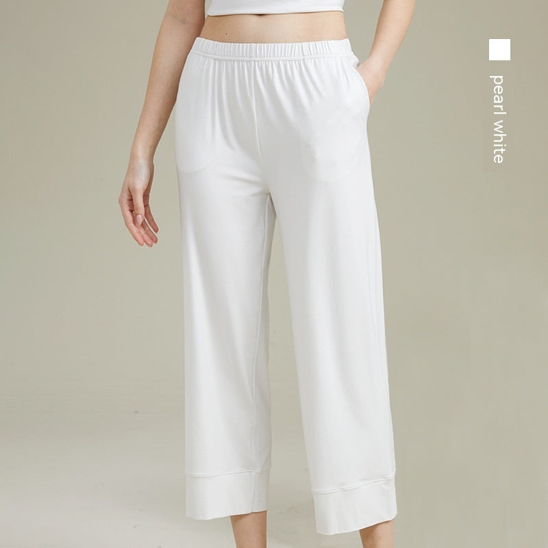 Women's Acetate Youke Silk Straight-leg Pants Outer Wear Cool Ankle-length Pants Leisure Pajamas Trousers