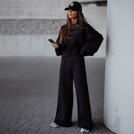Solid Color Pullover Sweatshirt Pants Women's Suit