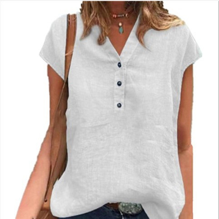 Spring And Summer New Shirt V-neck Buttons Short Sleeve