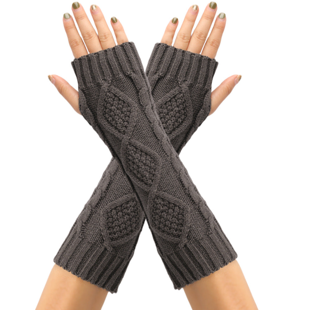 Diamond Knit Half Finger Bracers Extended Fingerless Arm Cover