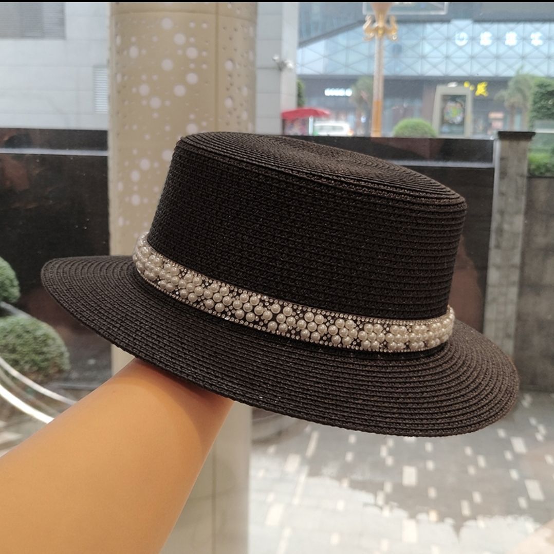 Women's Fashion Flat Top Pearl Hat