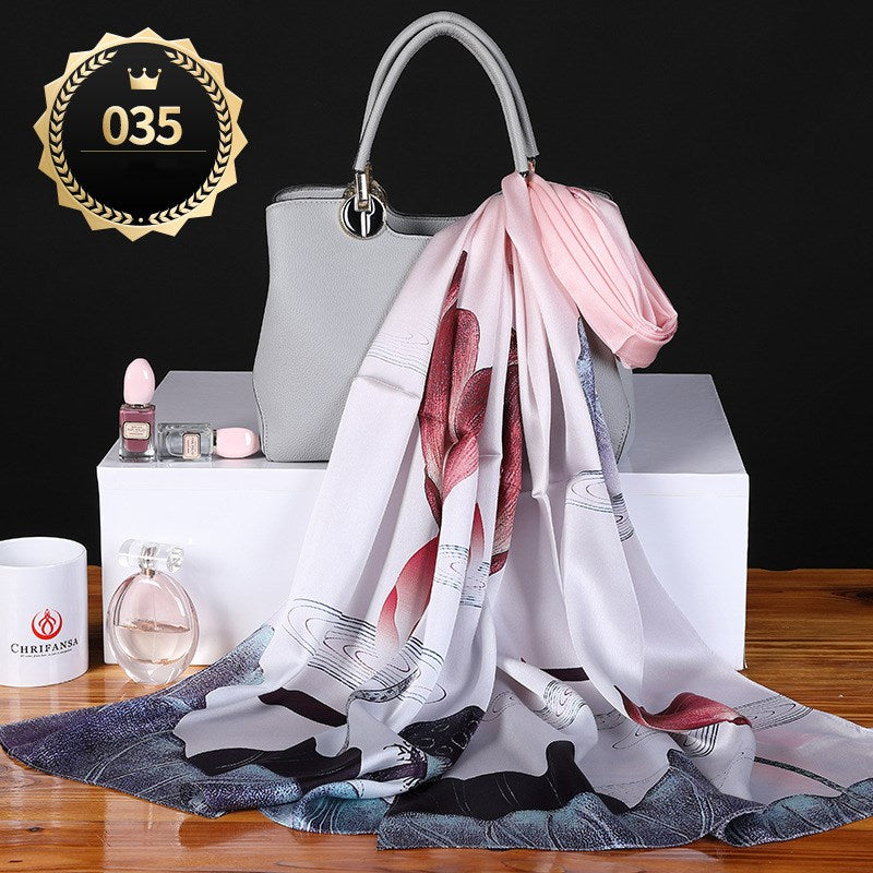 Women's autumn and winter shawl plain crepe satin scarf