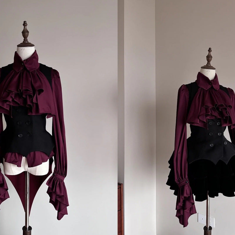 Retro Design Top Langærmet Skjorte Gotisk Stil Langærmet Flæseskjorte