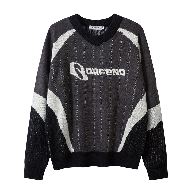 Color Contrast Patchwork Vertical Striped Sweater Men's Loose Pullover Sweater