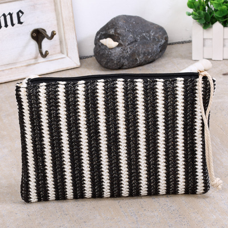 Ladies Striped Straw Clutch