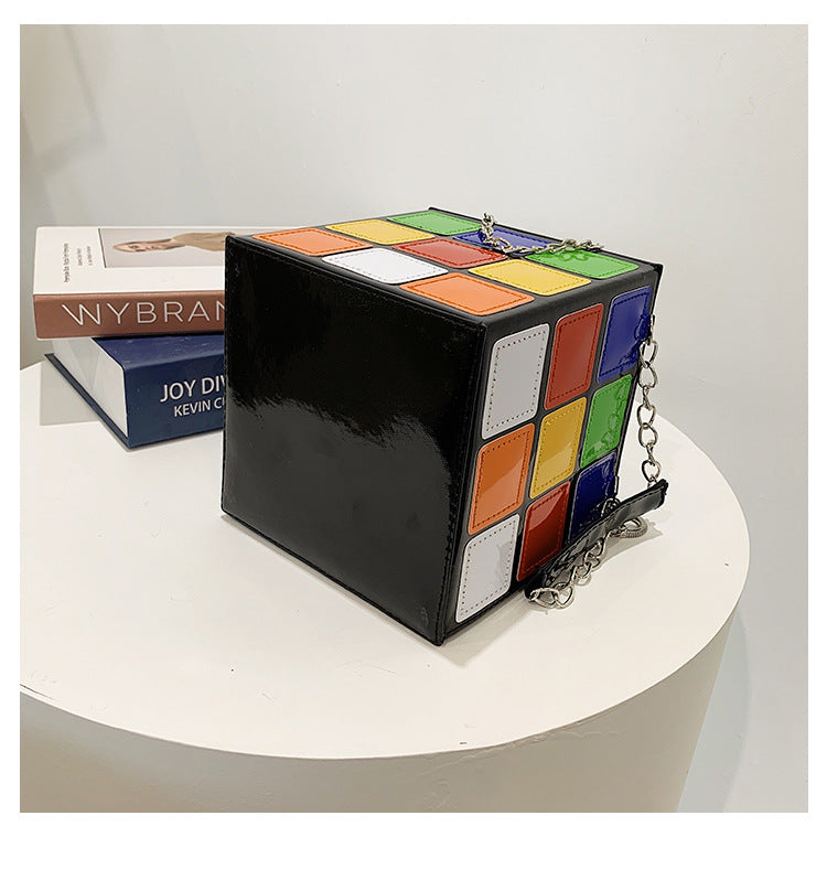Fashion Color Contrast Cute Personality Creative Rubik's Cube Shape Portable Hand-carrying Chain Bag
