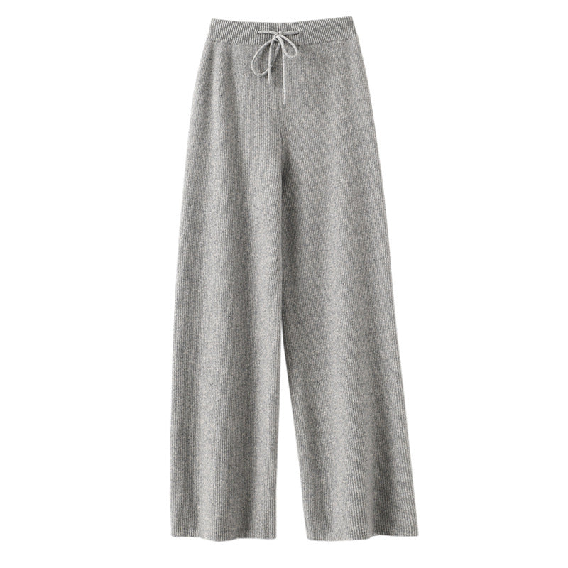 Womens HighWaisted Drapey Wool StraightLeg RelaxedCut Casual Pants