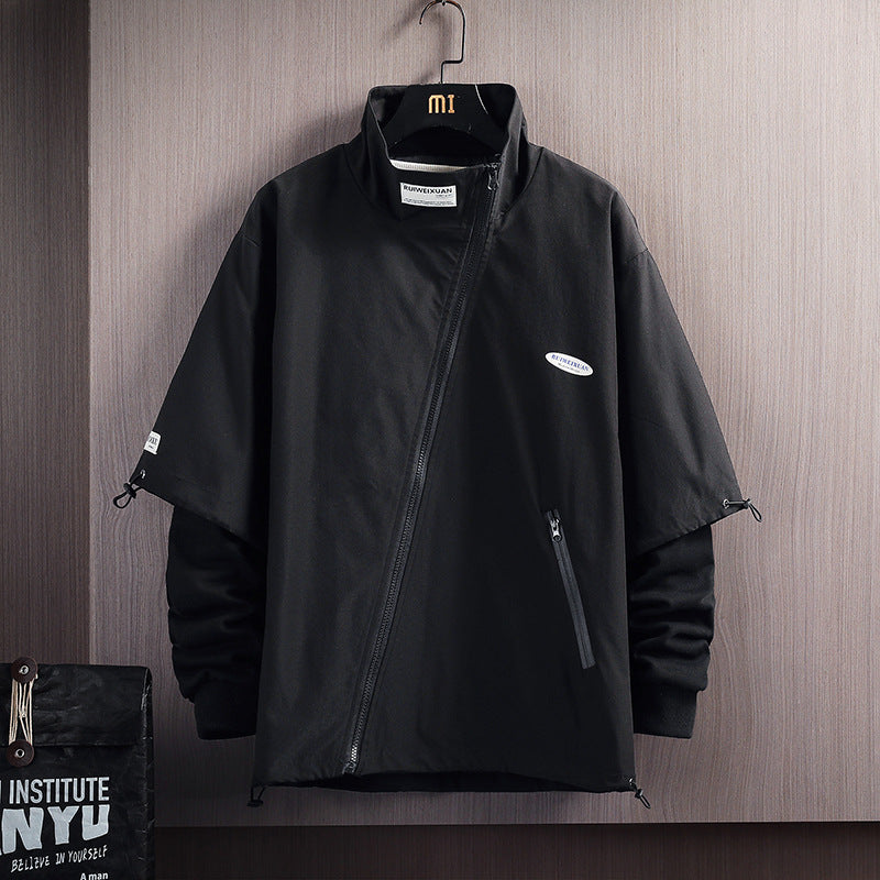 Plus Size Stand-up Collar Jacket Oblique Placket Tooling