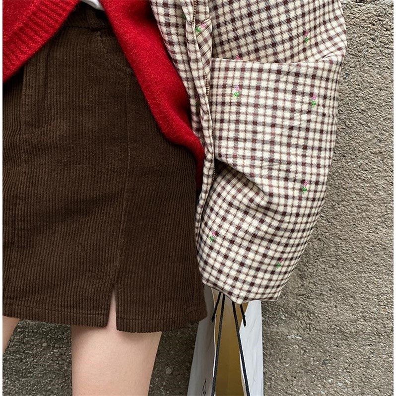 Women's Corduroy Skirt With High Waist Was Thin