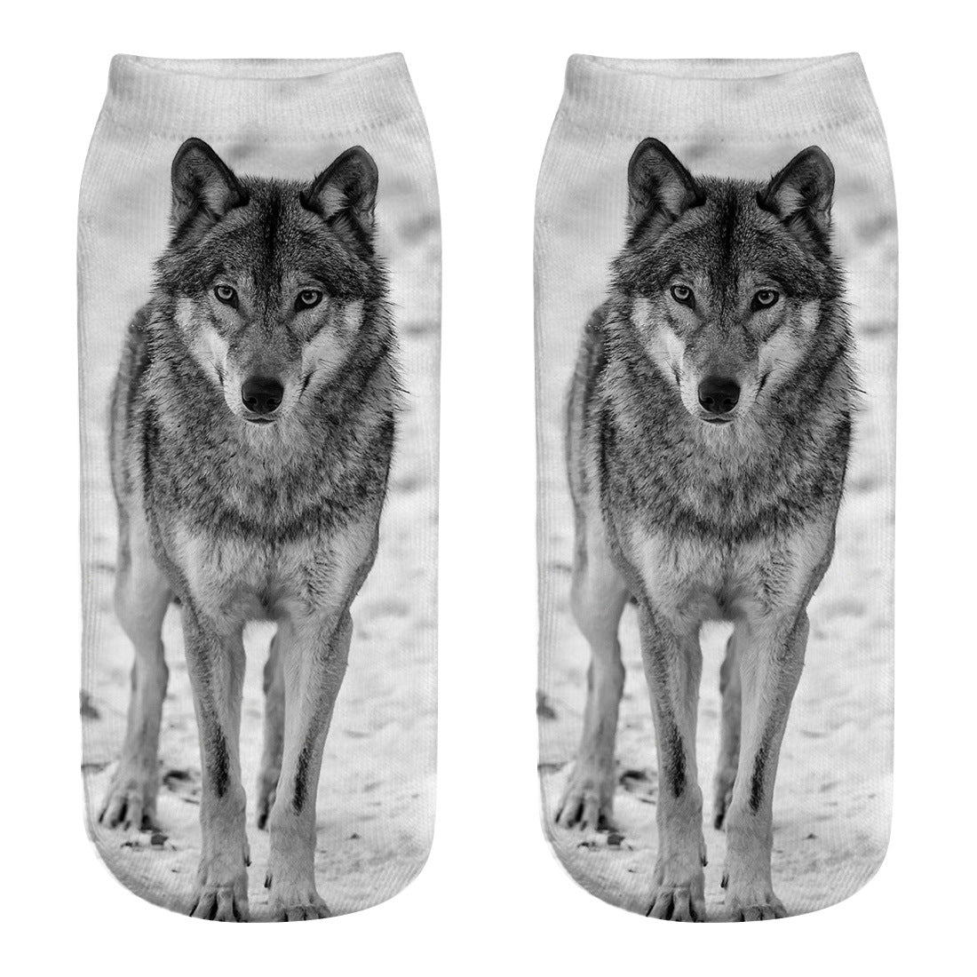 Printed Women's Socks Wolf Head 3D Printing Short Socks Creative Intention