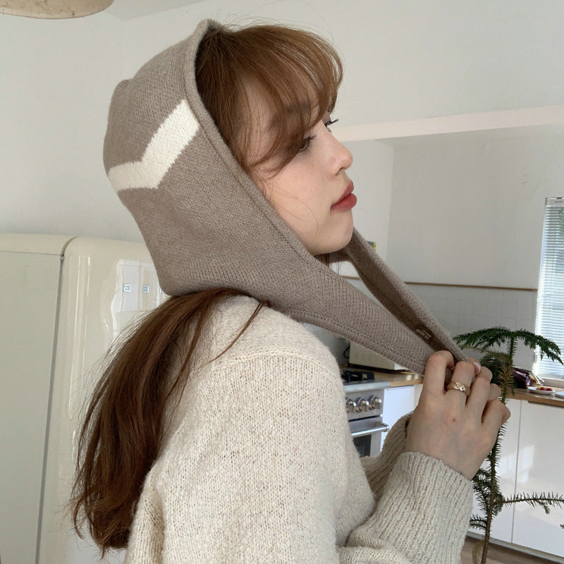 Scarf Button Snap Knit Hood For Warmth