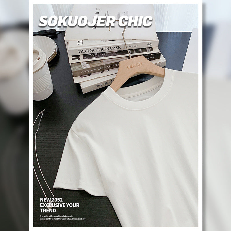 Modal T-shirt med korte ærmer til kvinder - Høj elastisk slim-fit rundhalset top