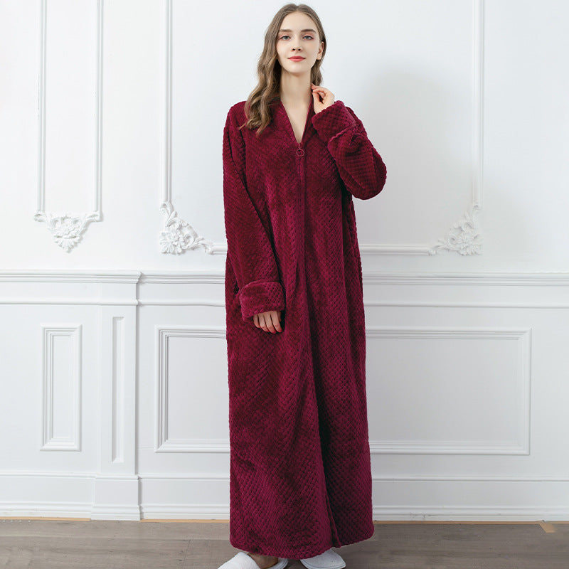 Zipper Long Pineapple Lattice Bathrobe With Fertilizer