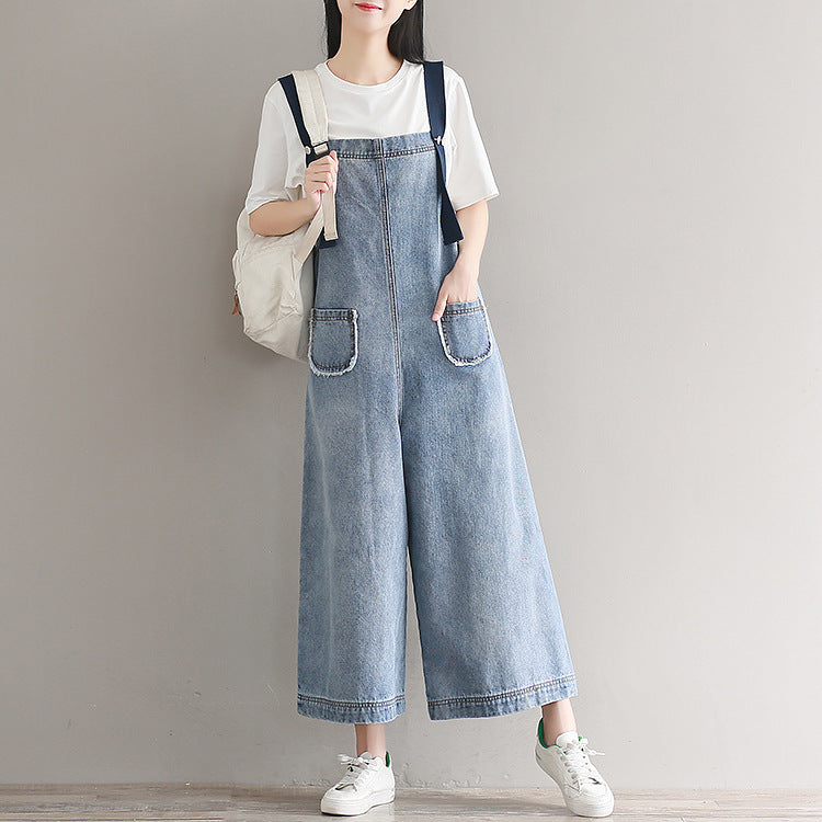 Loose denim overalls