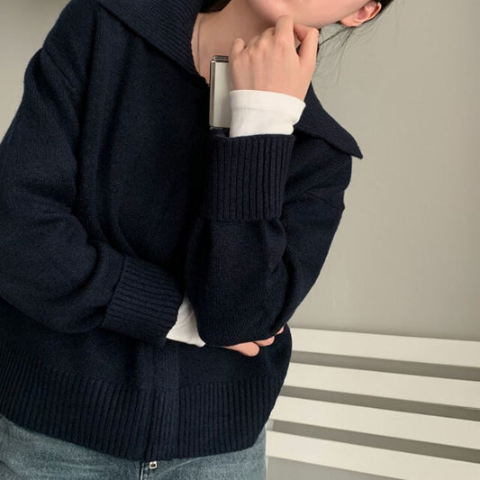Polo Collar Double-headed Zipper Sweater Cardigan