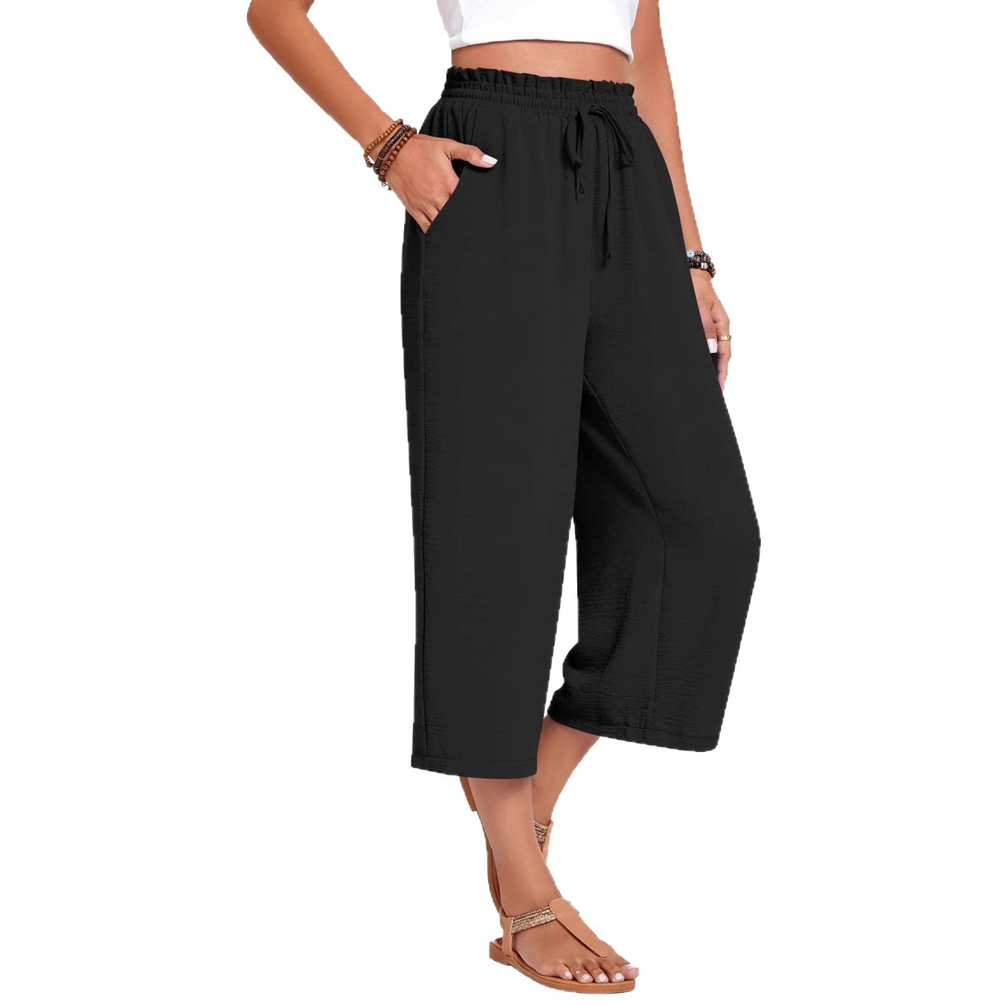 Loose-fitting Casual Wide-leg Pants With Pockets And A High Waist