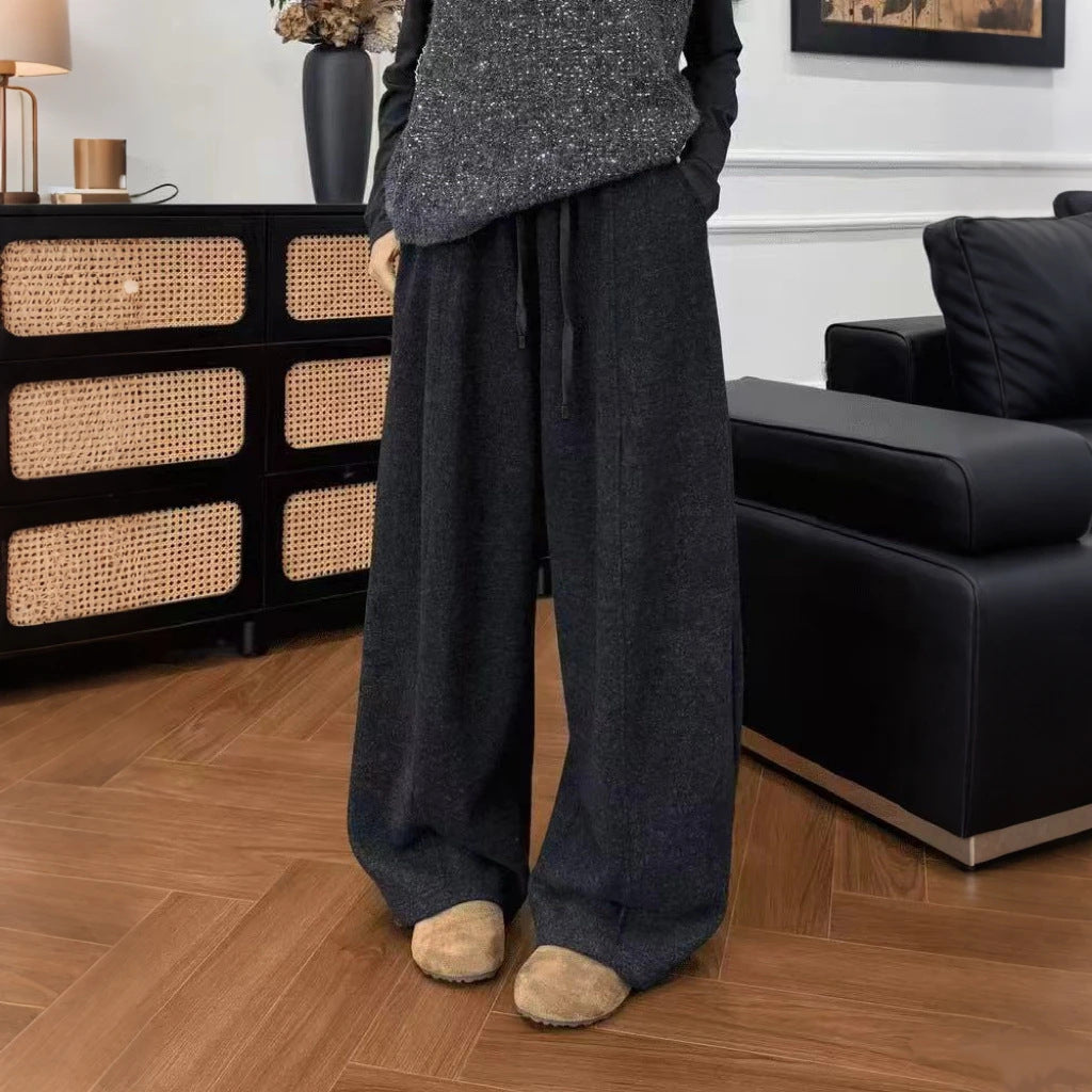 Casual Fleece-lined High-waisted Wide-leg Sweatpants