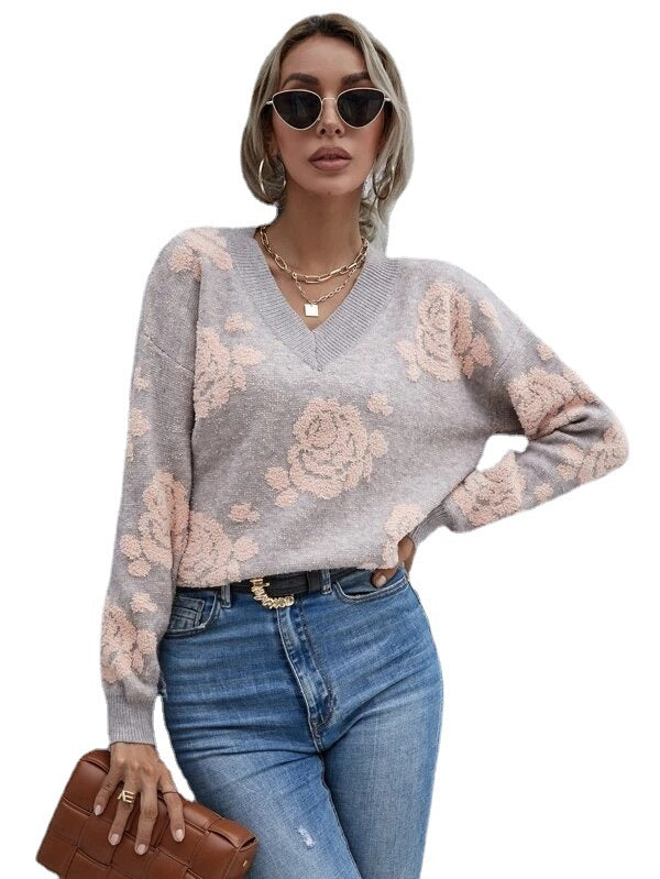 Autumn And Winter New Rose Loose-fitting Women's Sweater Pullover Sweater