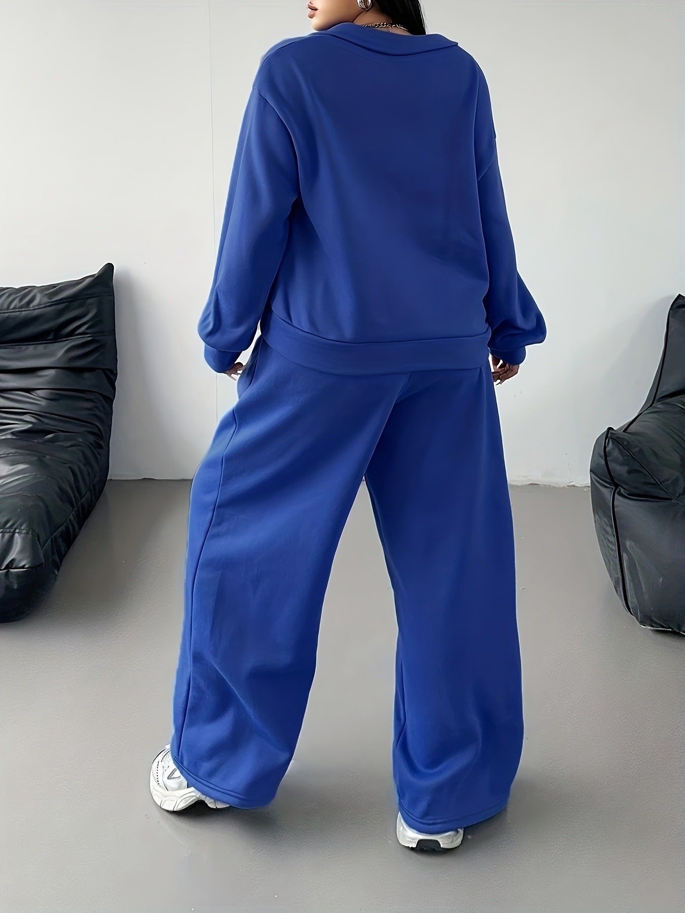Fashion Half-zip Long-sleeve Top Elastic Loose Straight Suit