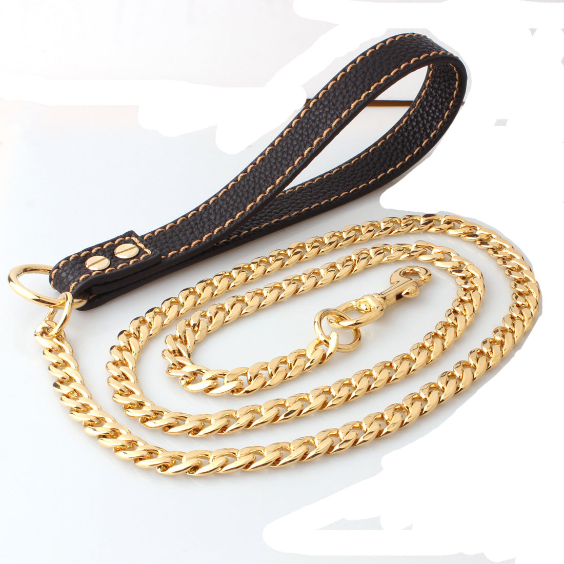 Gold Stainless Steel Full Welded NK Chain Leather Traction Rope