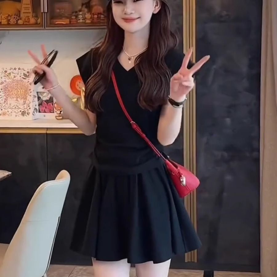 Solid-color Casual Waist-cinching Vest And Skirt Two-piece Set