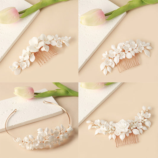 White Ceramic Flower Headwear For Women