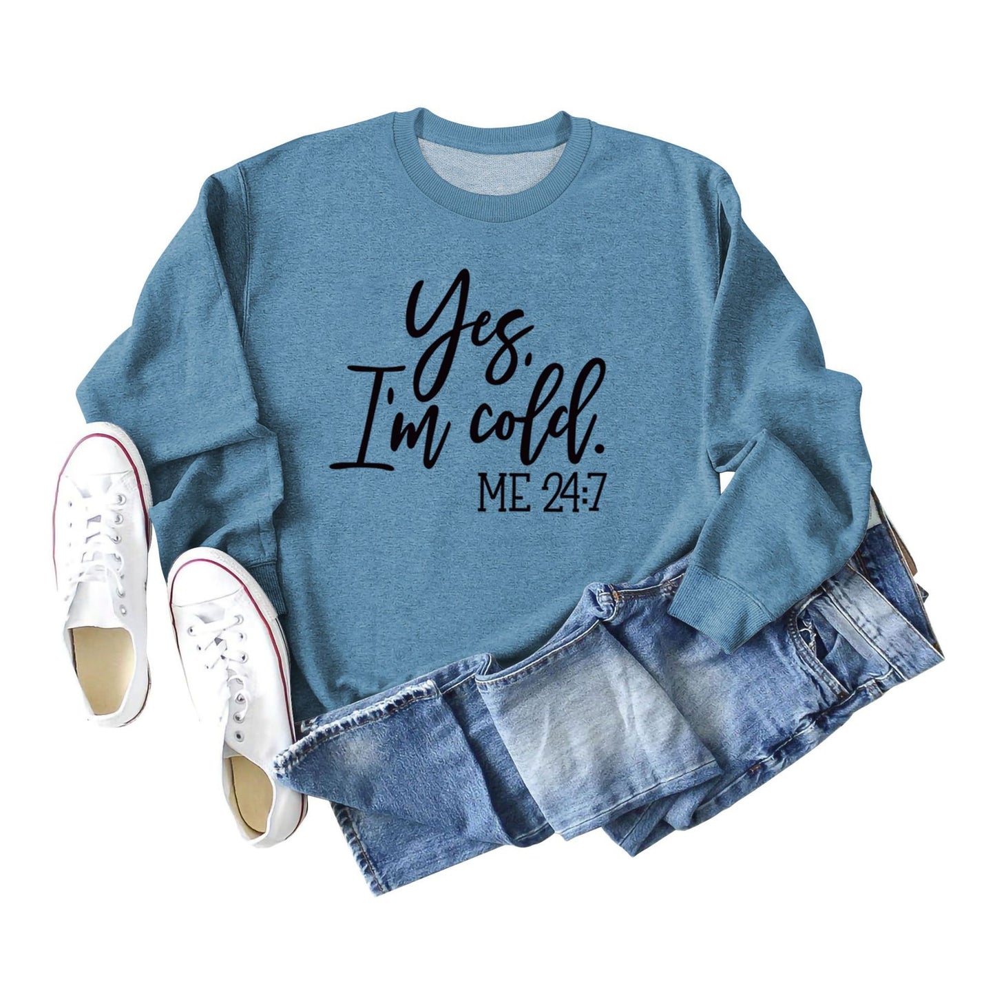 Sweatshirt med Bogstavprint, Rund Hals, Bomuld, Retro Fashion til Kvinder