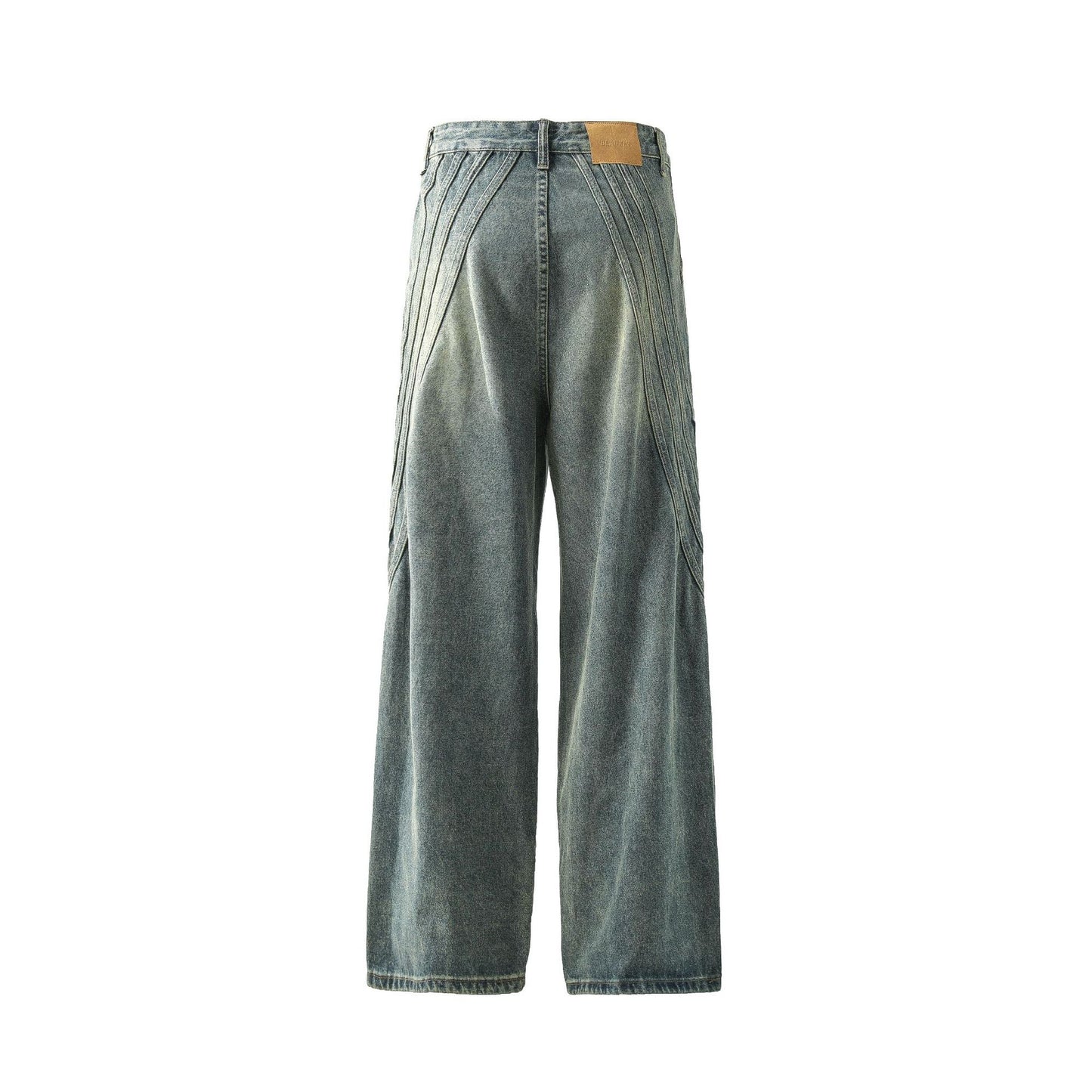 American-style Vintage Distressed Striped Patchwork Jeans