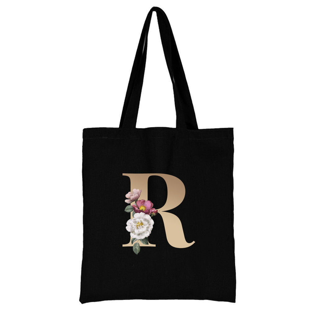 English Alphabet Flower Printed Canvas Bag