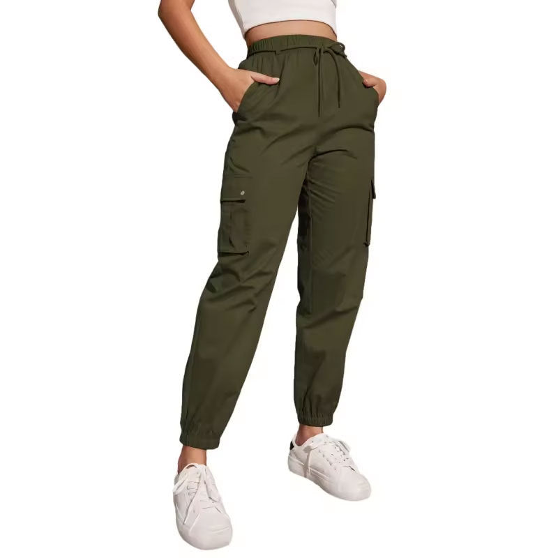 Polyester High Waist Wide Leg Sportsbukser med Ankelbindebånd