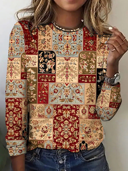 Dame Mode 3D Digitalprintet Rundhalset Langærmet T-shirt
