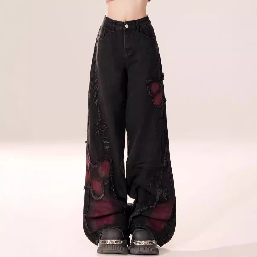 American High Street Butterfly Embroidered Blooming Jeans
