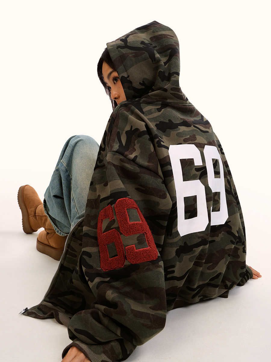 Fleeceforet Tyk Camouflage Cardigan Hættetrøje
