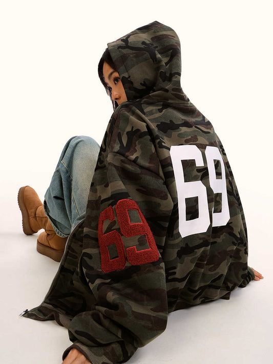 Fleece-lined Thickened Camouflage Cardigan Hoodie