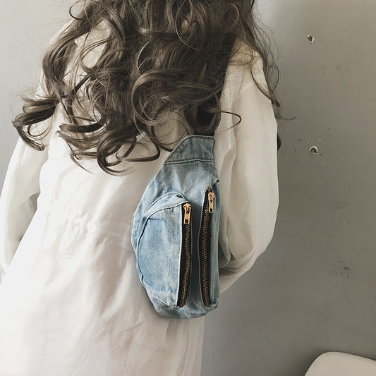 Old Washed Denim Chest Bag Women's Messenger