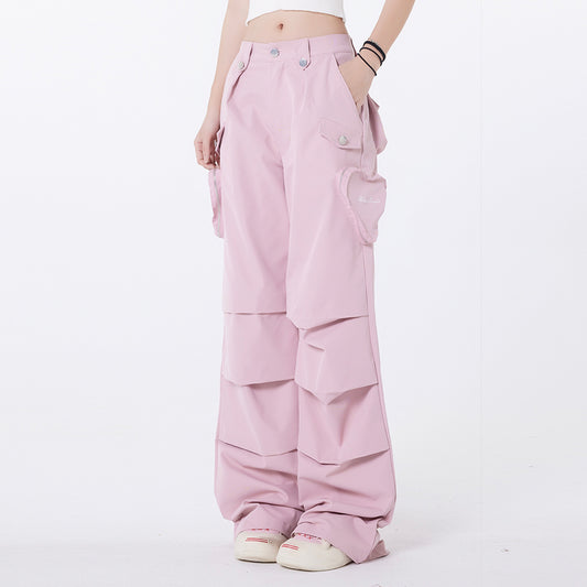 High Street Niche Pleated Three-dimensional Zipper Pocket Loose-fitting Wide-leg Trousers
