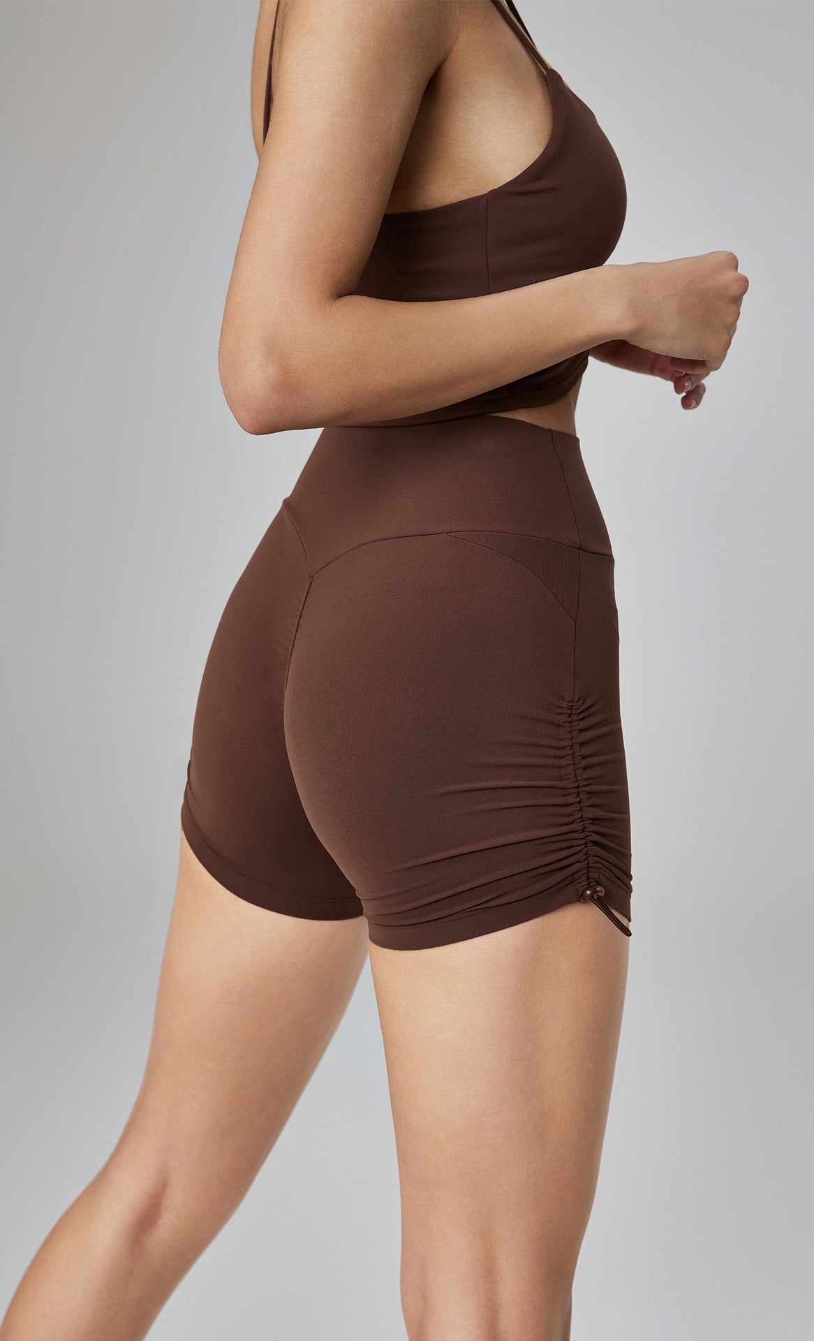 New Nude Feel One-piece Pleated Yoga Shorts High Waist Hip Lift