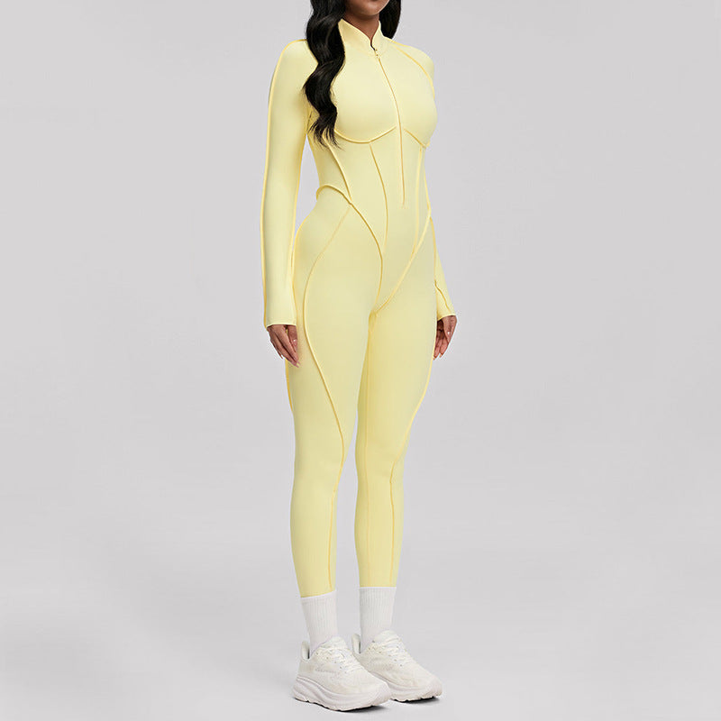 European And American Stereo Long-sleeve Zipper Yoga Jumpsuit