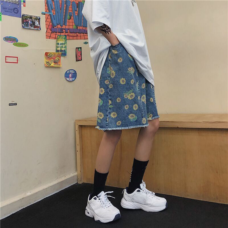 Little Daisy Printed Slim Five-Point Wide Leg Pants