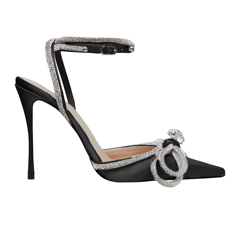 Spring And Autumn Fairy Style Bowknot Rhinestone Satin High Heels
