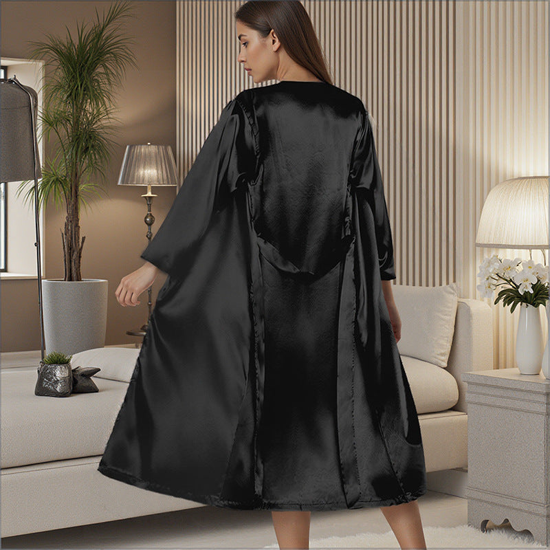 Sexet dame forår/sommer løs slipkjole badekåbe loungewear moderigtigt langt natsæt