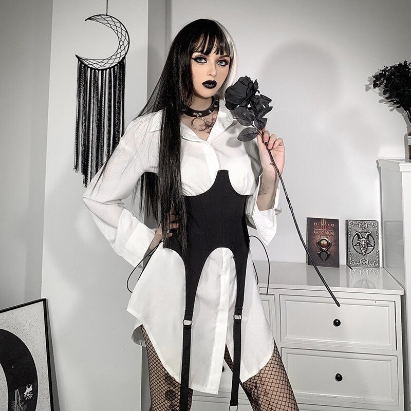 Dark Girl With Personalized Straps, Plastic Waist Tube Top, Abdomen Plastic Corset