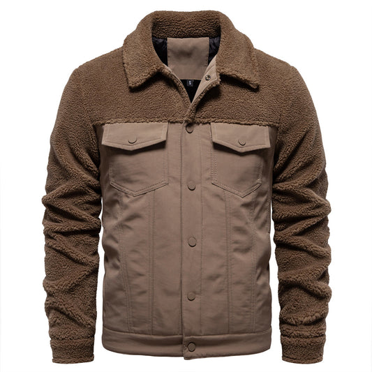 Men's New Jacket Fashion Casual Patchwork Lamb Wool Coat