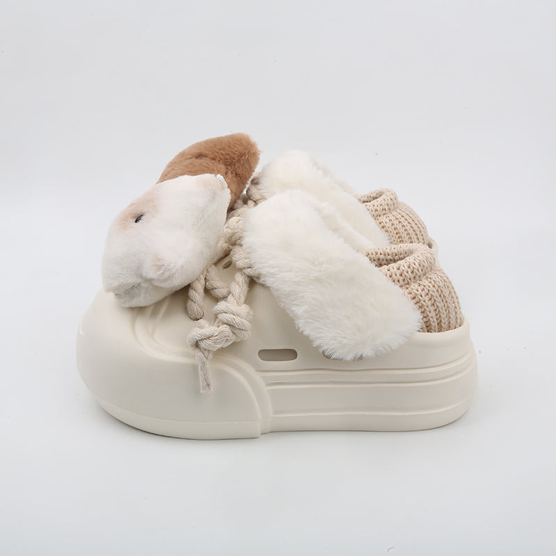 Cute Plush Detachable Fleece-lined Insulated Outdoor Slip-ons With A Thick Sole